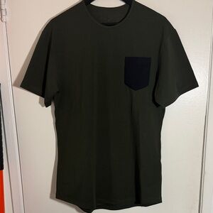 BYLT L LUX Olive Green T-Shirt with Black Pocket New